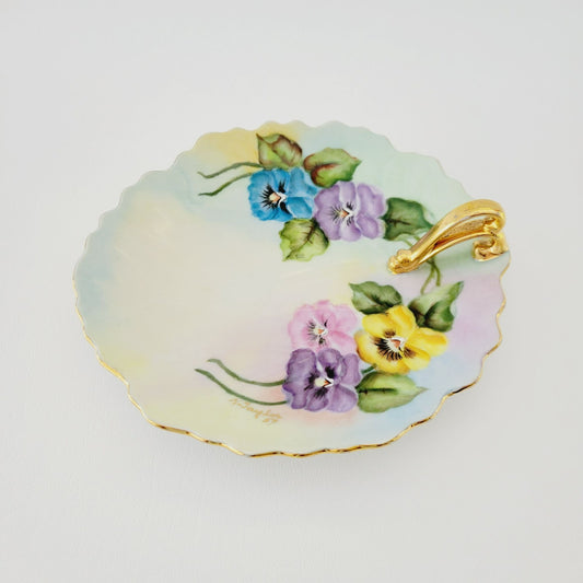 Hand Painted Floral Lemon Server Tray, Signed 1959
