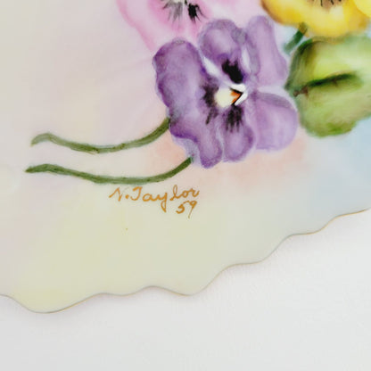 Hand Painted Floral Lemon Server Tray, Signed 1959