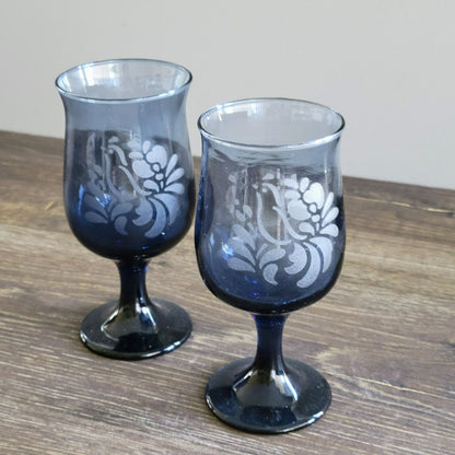Pfaltzgraff Folk Art Blue Wine Glasses, Set of 2, USA Made