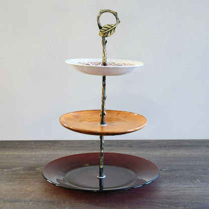 Mismatched 3 Tiered Dessert Stand, Made From Wedgwood & Anchor Hocking Plates