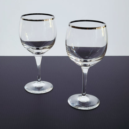 Lenox Weatherly Wine Glass Set of 2, Platinum Trim, c.1960-80s