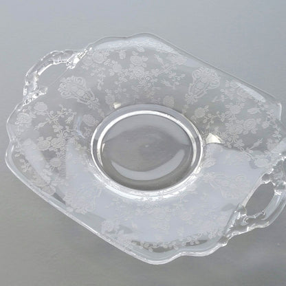 Cambridge Glass "Rose Point Clear" Handled Bon Bon Plate, c.1934-58 USA