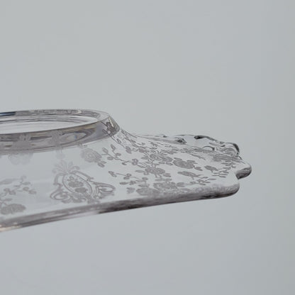 Cambridge Glass "Rose Point Clear" Handled Bon Bon Plate, c.1934-58 USA