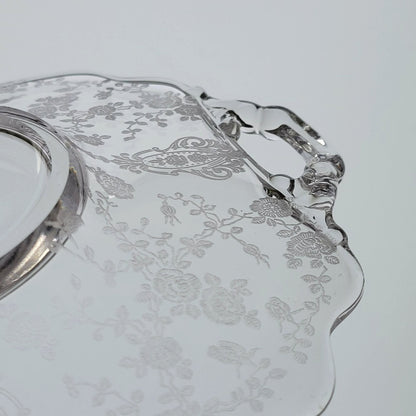 Cambridge Glass "Rose Point Clear" Handled Bon Bon Plate, c.1934-58 USA