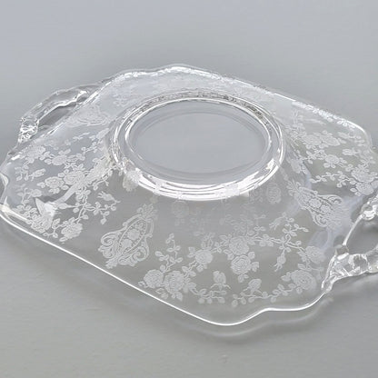 Cambridge Glass "Rose Point Clear" Handled Bon Bon Plate, c.1934-58 USA