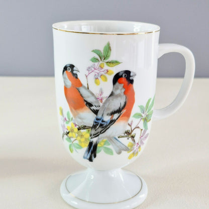 Vintage Bullfinch Bird Pedestal Mug Set of 2