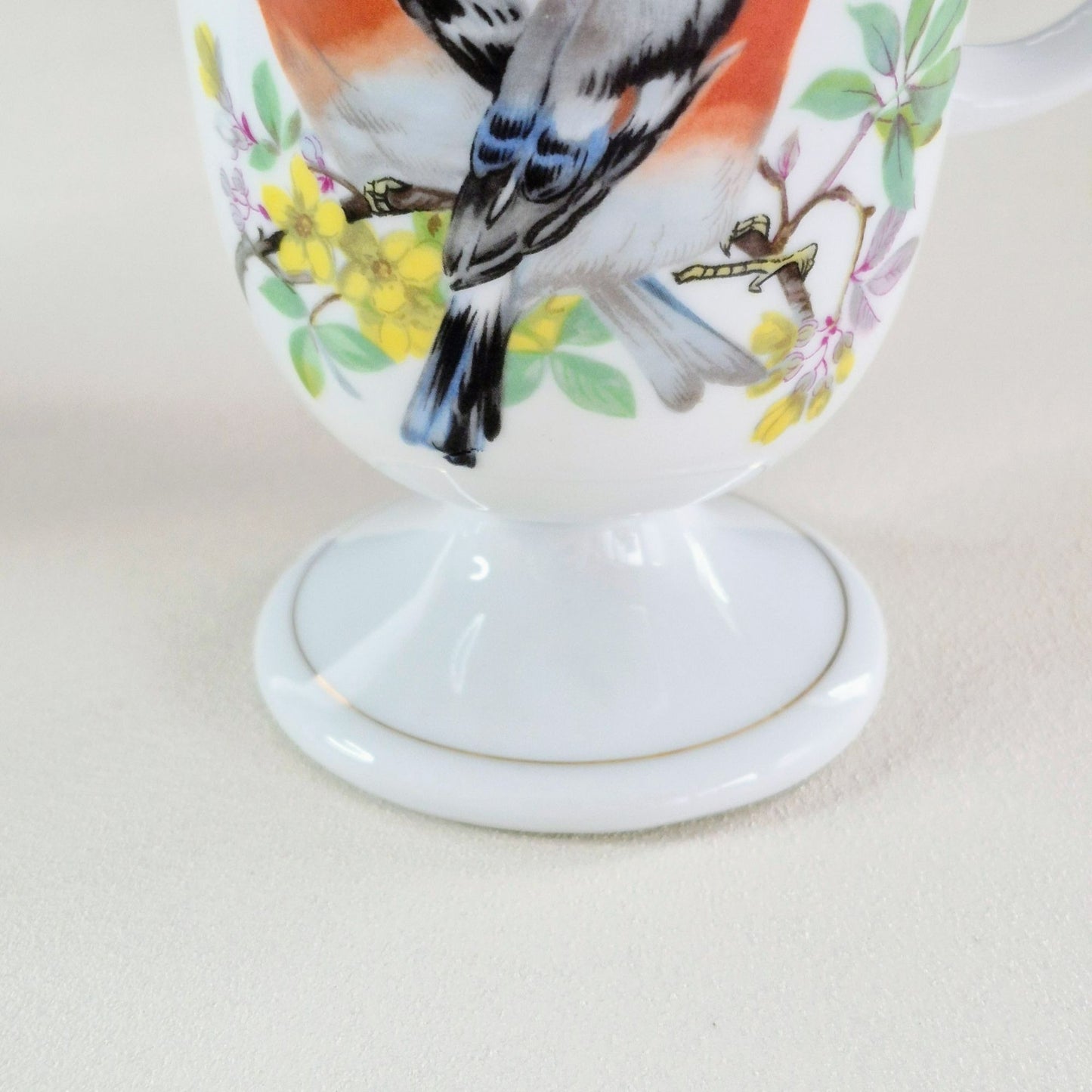 Vintage Bullfinch Bird Pedestal Mug Set of 2