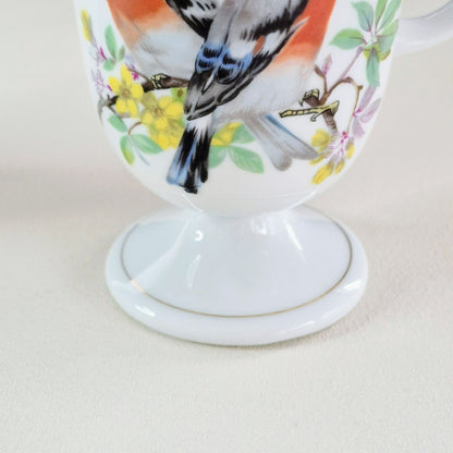 Vintage Bullfinch Bird Pedestal Mug Set of 2