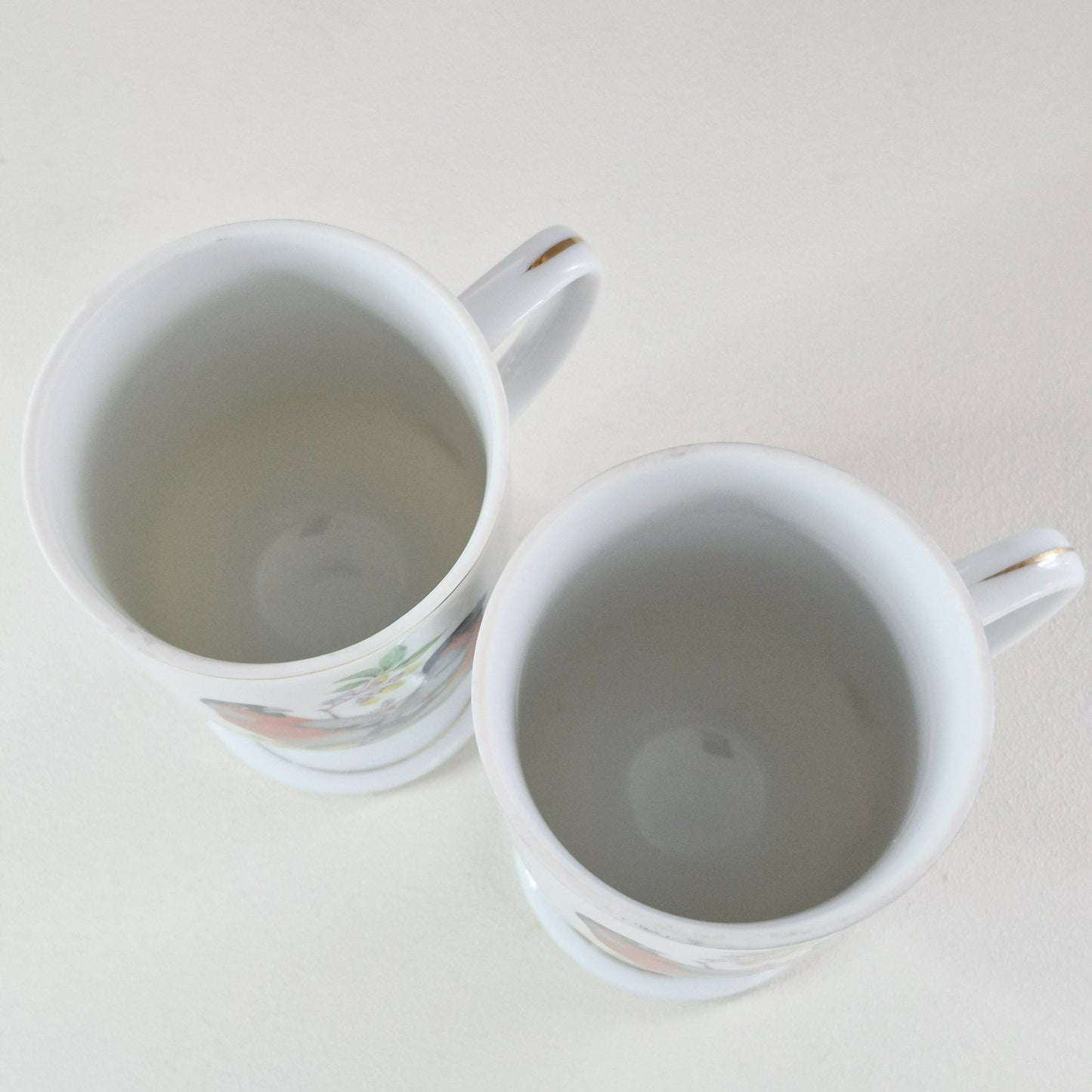 Vintage Bullfinch Bird Pedestal Mug Set of 2