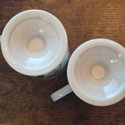 Vintage Bullfinch Bird Pedestal Mug Set of 2