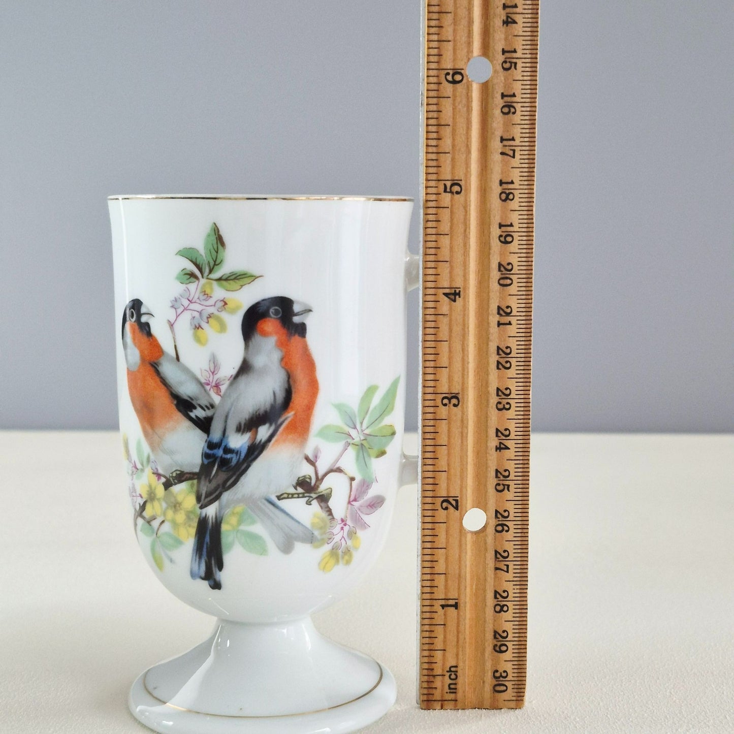 Vintage Bullfinch Bird Pedestal Mug Set of 2