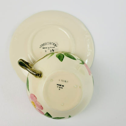 Franciscan Desert Rose Teacup & Saucer, 2 Sets, Hand Painted & Embossed Pink Floral, c.1949-53 USA