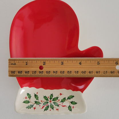 Lenox Holiday Mitten Party Plates Set Of 2 Red & Green, Christmas Candy Dishes