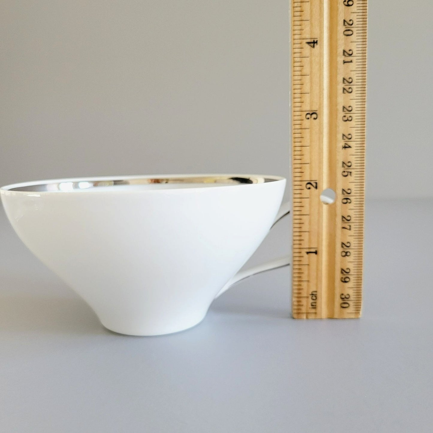 Johann Haviland White Teacup & Saucer Platinum Trim, Wedding Ring Pattern, c.1960s Germany-*-