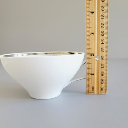 Johann Haviland White Teacup & Saucer Platinum Trim, Wedding Ring Pattern, c.1960s Germany-*-