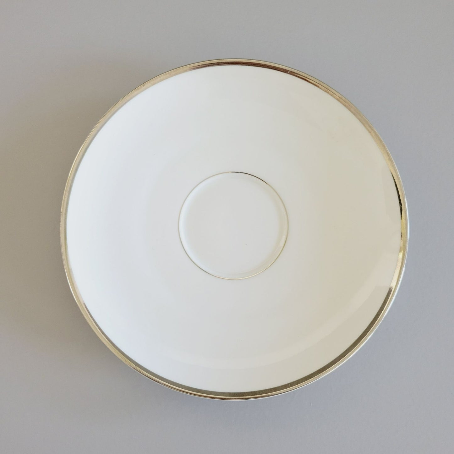 Johann Haviland White Teacup & Saucer Platinum Trim, Wedding Ring Pattern, c.1960s Germany-*-