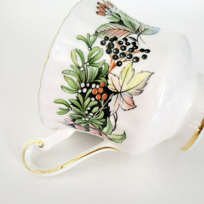 Paragon Demitasse Cup & Saucer, Pink Floral and Green Leaves, By Appointment to Her Majesty The Queen, c.1938-52 England