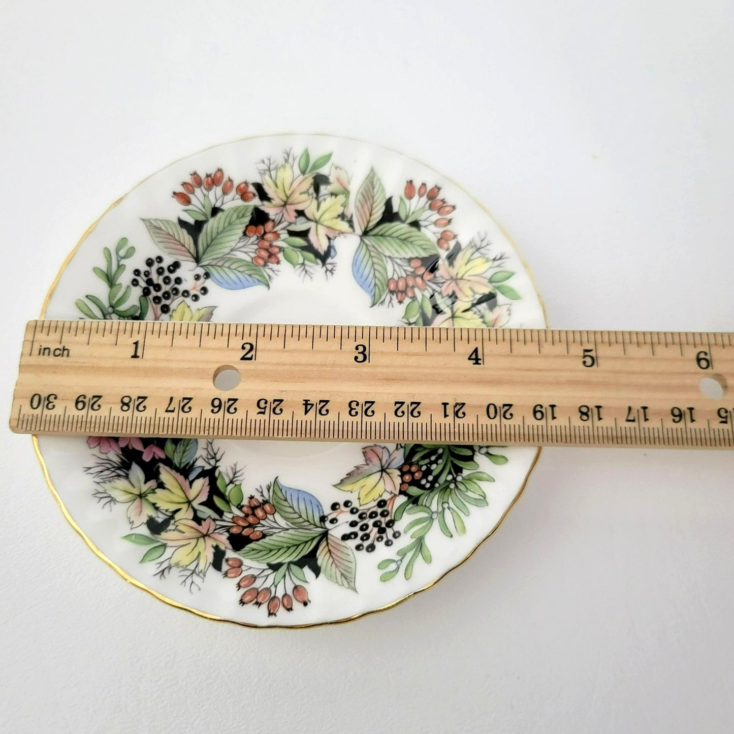 Paragon Demitasse Cup & Saucer, Pink Floral and Green Leaves, By Appointment to Her Majesty The Queen, c.1938-52 England