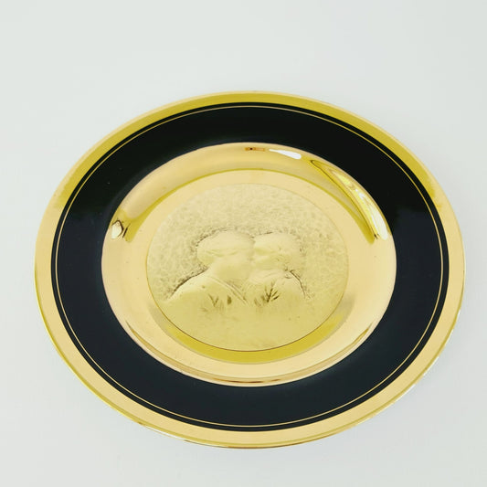 Vintage Japanese Chokin Mother and Child Plate, 18K Gold Over Copper, Gold & Black, 1983 Limited Edition