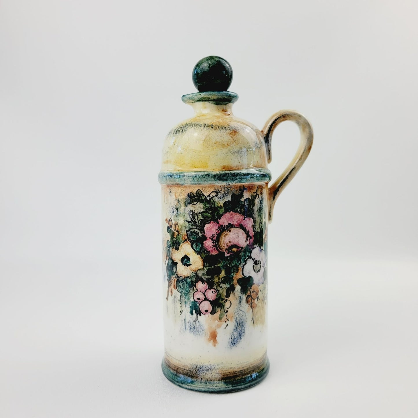 Greek Hand Painted Floral Jug With Stopper, Artist Signed