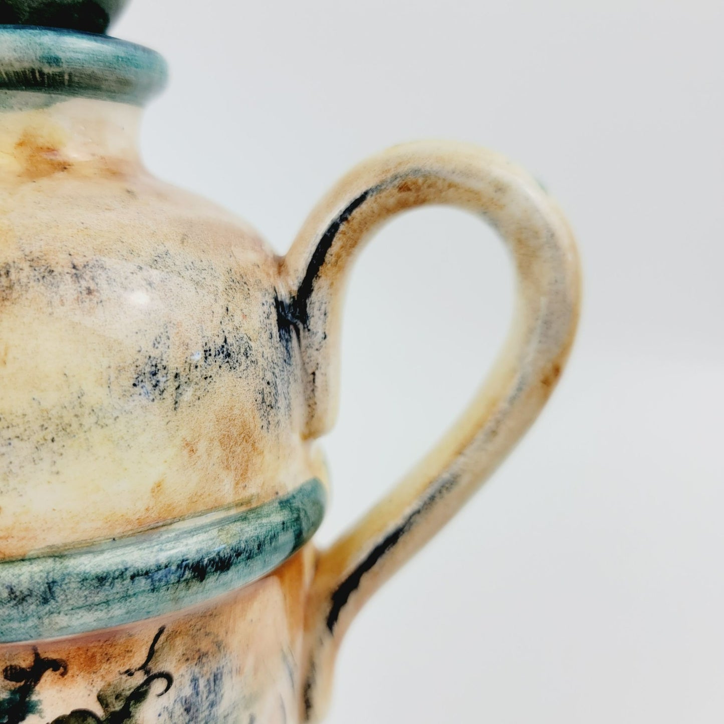 Greek Hand Painted Floral Jug With Stopper, Artist Signed