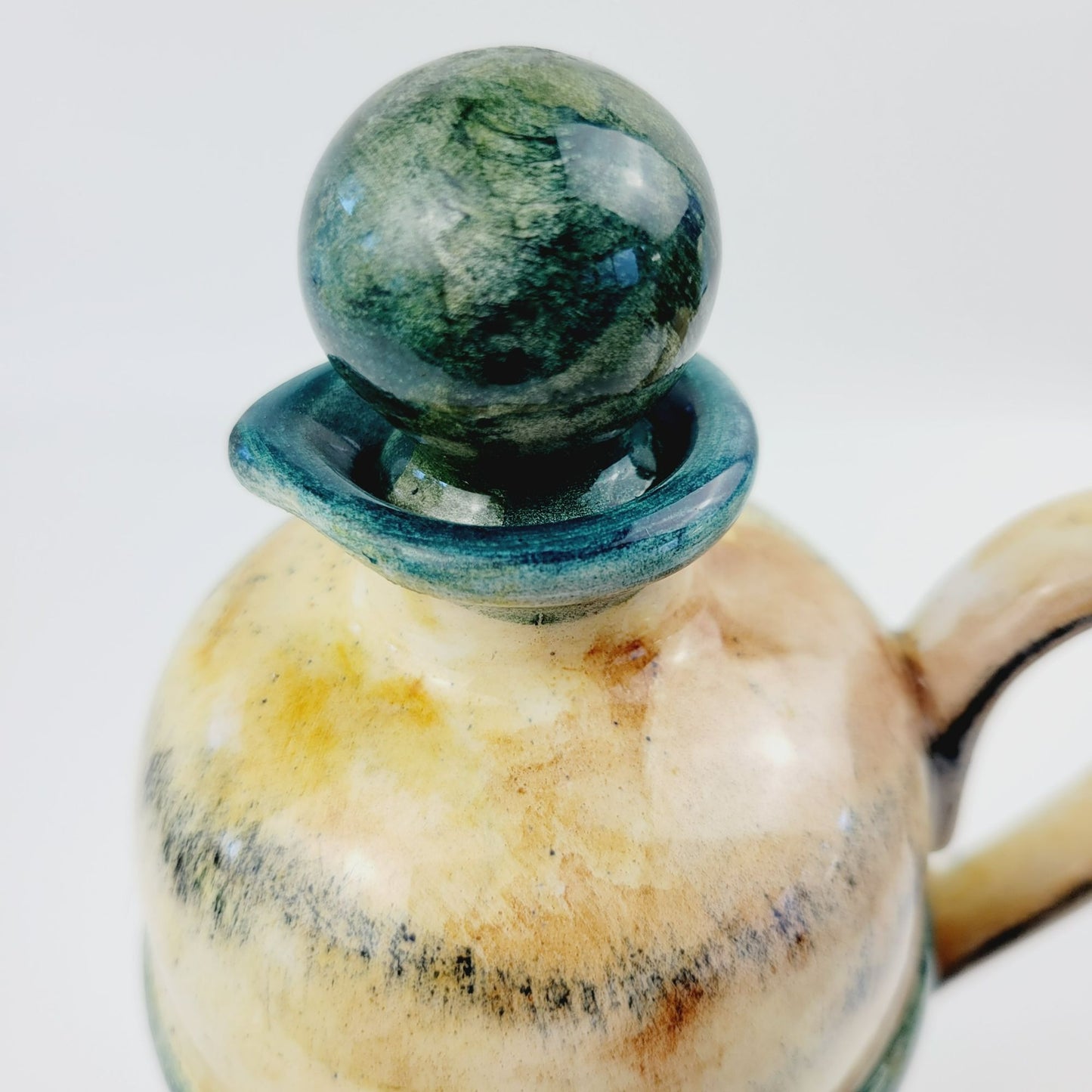 Greek Hand Painted Floral Jug With Stopper, Artist Signed