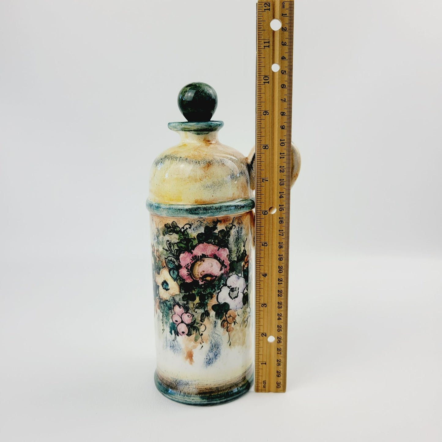 Greek Hand Painted Floral Jug With Stopper, Artist Signed