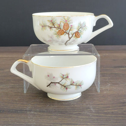 Vintage Pinecone Teacup & Snack Tray, Set of 3