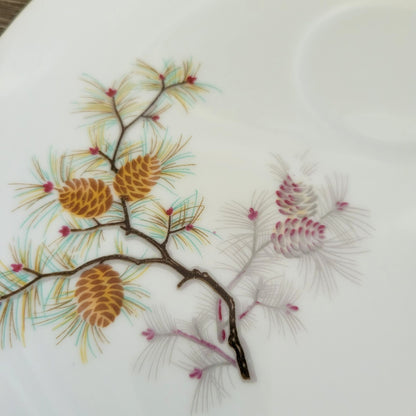 Vintage Pinecone Teacup & Snack Tray, Set of 3