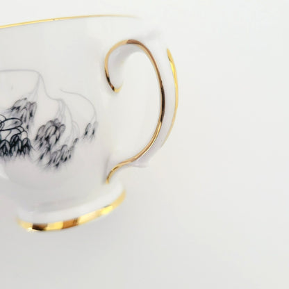 Vintage Pink and Black Wheat Teacup & Saucer by Ainsdale China, c.1960s England, Art Deco Style
