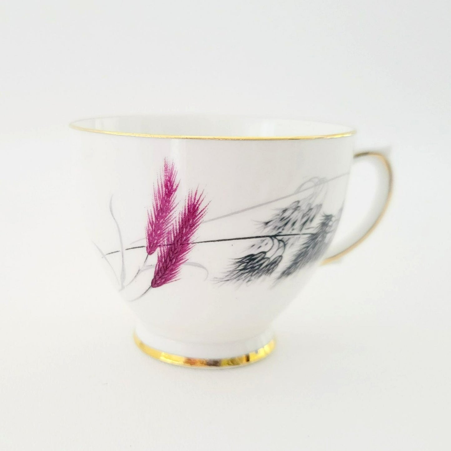 Vintage Pink and Black Wheat Teacup & Saucer by Ainsdale China, c.1960s England, Art Deco Style