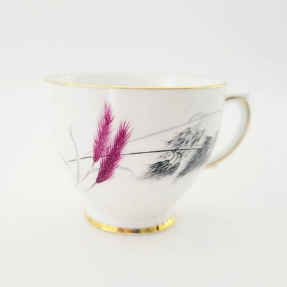 Vintage Pink and Black Wheat Teacup & Saucer by Ainsdale China, c.1960s England, Art Deco Style