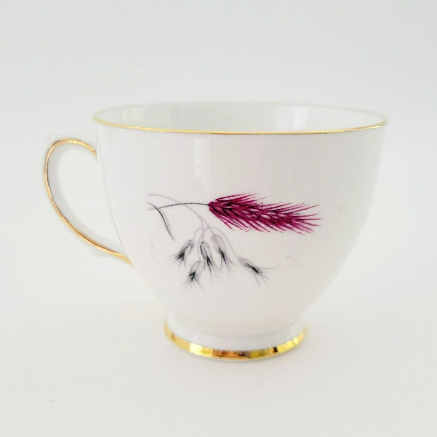 Vintage Pink and Black Wheat Teacup & Saucer by Ainsdale China, c.1960s England, Art Deco Style