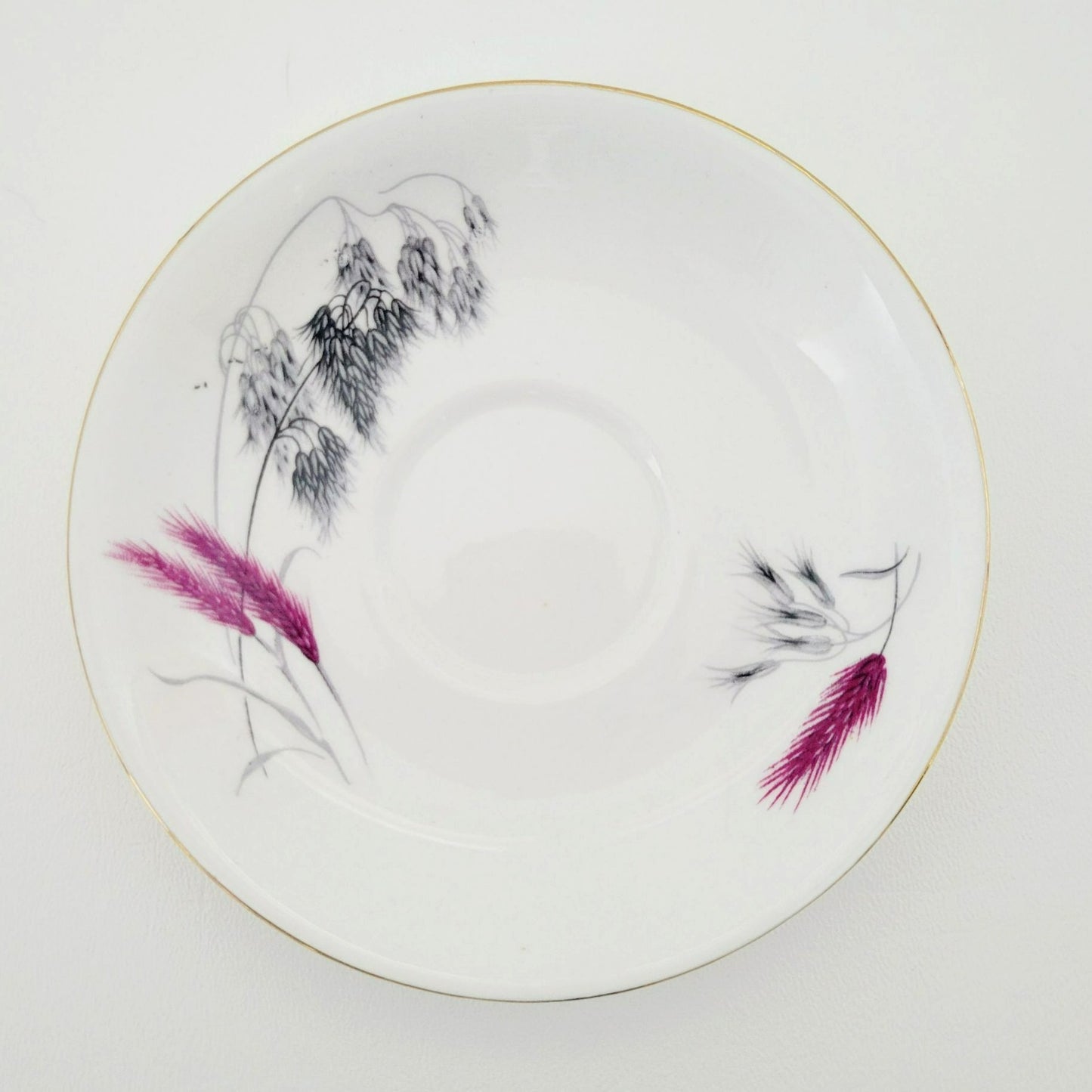 Vintage Pink and Black Wheat Teacup & Saucer by Ainsdale China, c.1960s England, Art Deco Style