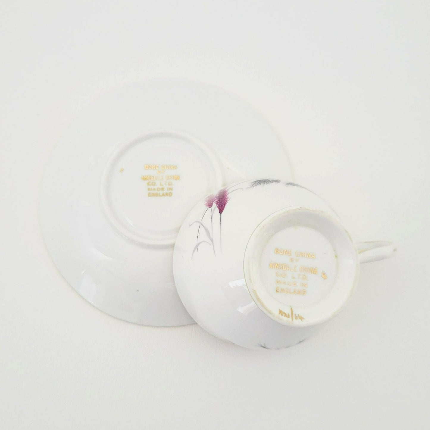 Vintage Pink and Black Wheat Teacup & Saucer by Ainsdale China, c.1960s England, Art Deco Style