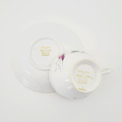 Vintage Pink and Black Wheat Teacup & Saucer by Ainsdale China, c.1960s England, Art Deco Style