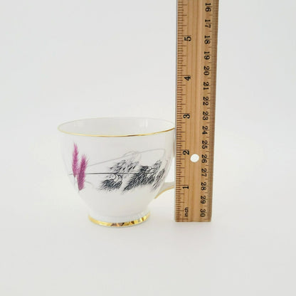 Vintage Pink and Black Wheat Teacup & Saucer by Ainsdale China, c.1960s England, Art Deco Style