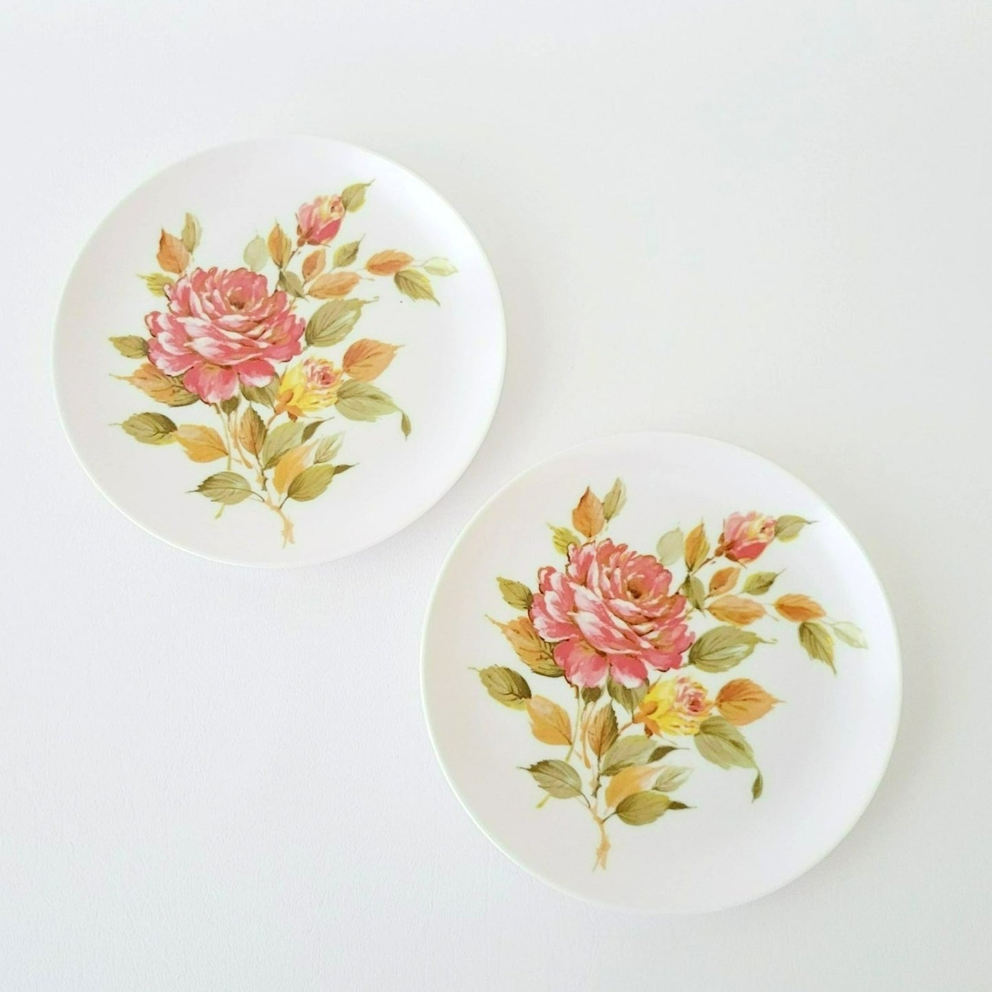 Floral Melamine Plastic Dessert Plate, Set of 2