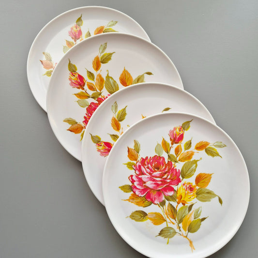 Vintage Floral Melamine Plate Set of 4, USA