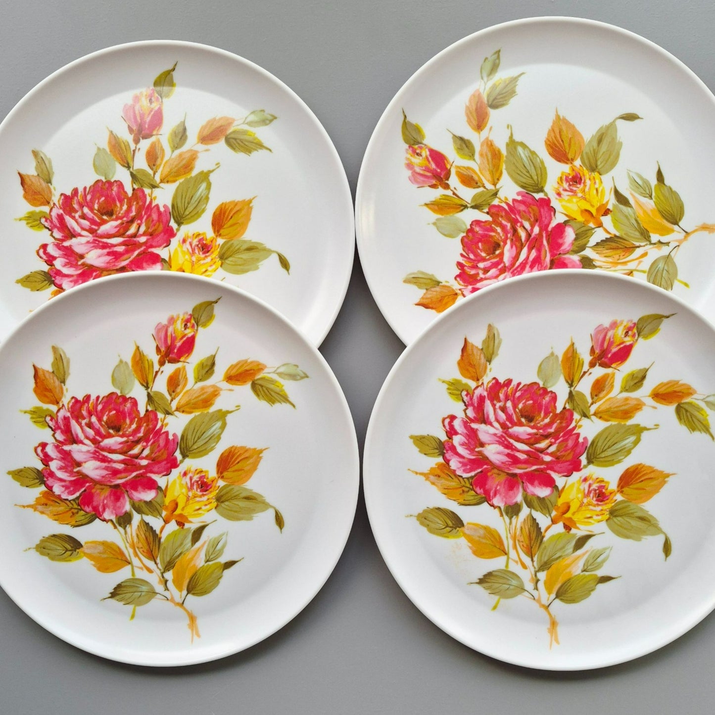 Vintage Floral Melamine Plate Set of 4, USA
