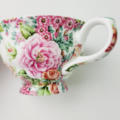 Fairmont Empress Rose Garden Teacup, Saucer & Plate, Pink Orange & Green Floral