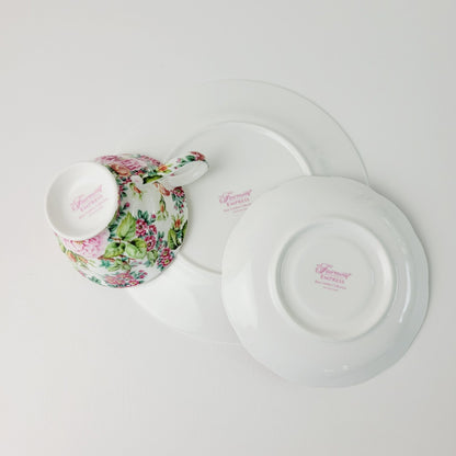 Fairmont Empress Rose Garden Teacup, Saucer & Plate, Pink Orange & Green Floral