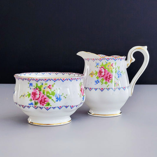 Royal Albert Petit Point Mini Creamer & Sugar Bowl, England c.1932-97