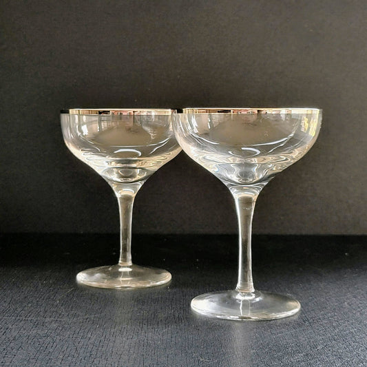 Lenox Weatherly Coupe Champagne Glasses, Set of 2, Platinum Trim, c1960-80s