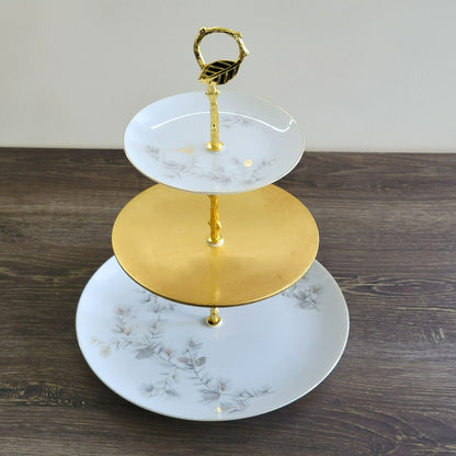 Mismatched 3 Tiered Dessert Stand, Pinecone & Branch Design