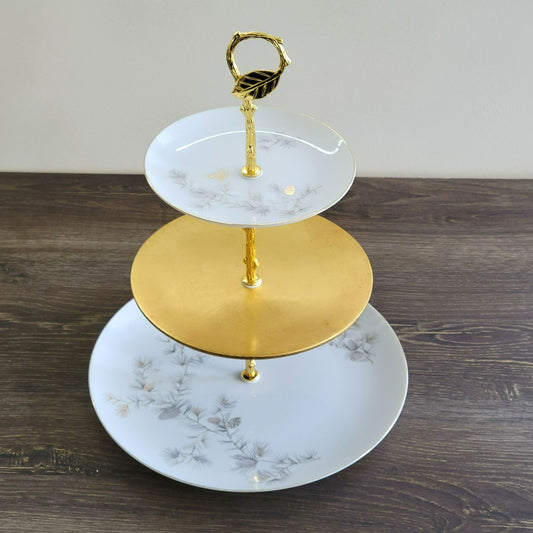 Mismatched 3 Tiered Dessert Stand, Pinecone & Branch Design