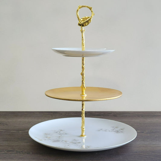 Mismatched 3 Tiered Dessert Stand, Pinecone & Branch Design