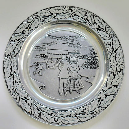Wilton Ice Skating and Holly Pewter 1981 Annual Plate