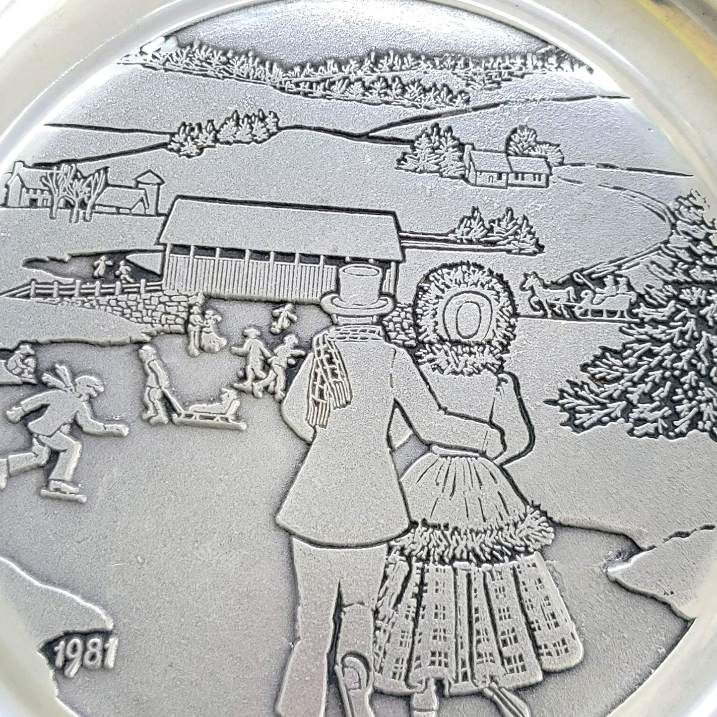 Wilton Ice Skating and Holly Pewter 1981 Annual Plate