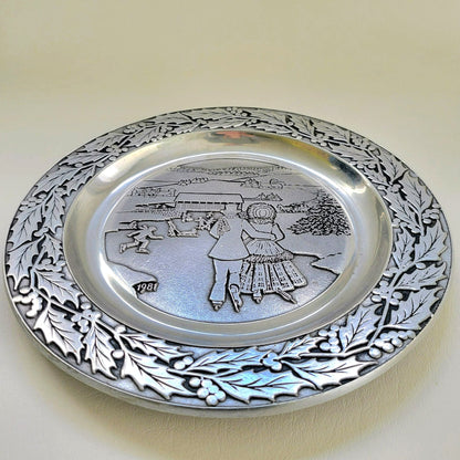Wilton Ice Skating and Holly Pewter 1981 Annual Plate